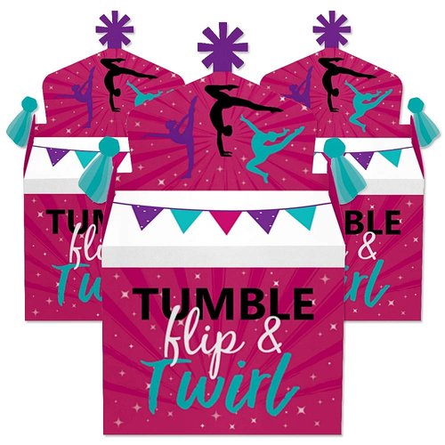 Big Dot of Happiness Tumble, Flip and Twirl - Gymnastics - Treat Box Party Favors - Birthday Party or Gymnast Party Goodie Gable Boxes - Set of 12