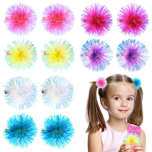 HLTOO 12PCS Hair Clips for Girls, Cute Ball Shape Headband Barrettes, Hair Accessories with Alligator Clips, for Women and Girls Hair Styling Accessories, 12 Colors