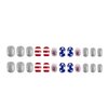 24PCS Short Square Press On Nails, Independence Day Fake Nails, 4th of July Press on False Nails with Star Stripe Design July Fourth Blue White Silver Glitter Full Cover Glue on Nails for Women Girls