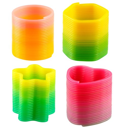 Bedwina Rainbow Spring Toy Assortment - (Pack of 30) Mini Plastic Coil Spring Toy - Bright Colors and Shapes, Goody Bag Filler, Party Prizes and Stocking Stuffers for Kids