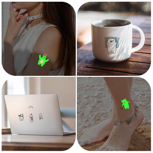 60PCS Glow in the Dark Polar Bear Temporary Tattoos Stickers Birthday Party Decorations Supplies Favors for Kids Boys Girls Gifts Classroom School Prizes Rewards