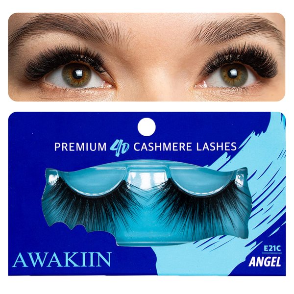 AWAKIIN 4D Premium Cashmere Natural False Lashes Eyelash Extension Self Adhesive Fake Reusable False Long Eyelashes Natural Look Strip Fluffy Wispy Lashes Natural Look Lash Extension Volume (Angel)