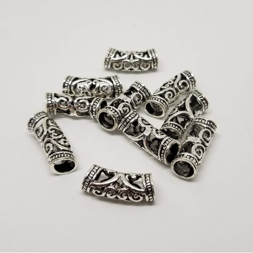 zhako 10pcs Hair Clips Dreadlocks Tubes Beads Hair Decoration Accessories Jewelry Dreadlock Beads Hair Cuff Braiding Beads Tibetan Hippie Rasta Style Vikings Beads DIY Bracelet Hair Braiding (Silver)
