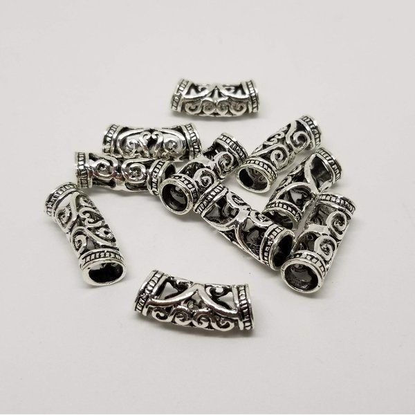 zhako 10pcs Hair Clips Dreadlocks Tubes Beads Hair Decoration Accessories Jewelry Dreadlock Beads Hair Cuff Braiding Beads Tibetan Hippie Rasta Style Vikings Beads DIY Bracelet Hair Braiding (Silver)