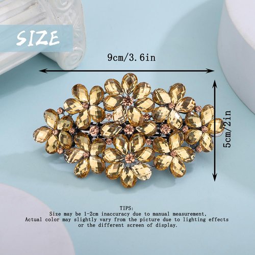 Aimimier Flower Crystal Hair Barrettes Decorative Rhinestone Spring Clips Gem Hair Pins Hairpiece Bridal Hair Accessories for Women (Yellow)