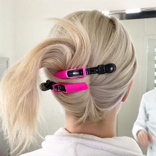 HH&LL Hair Clips for Women - Wide Teeth & Double-Hinged Design Alligator Styling Sectioning Clips of Professional Hair Salon Quality 10Pack (Rose Red)