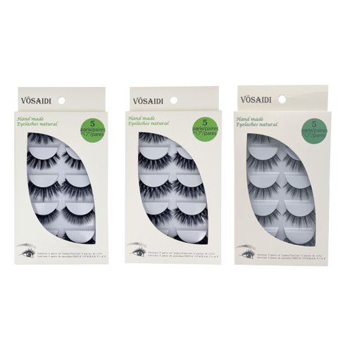 Vôsaidi False Eyelashes, Handmade Luxurious Fake Lashes, Natural Long Black, 5 Pairs with Glue (F860)