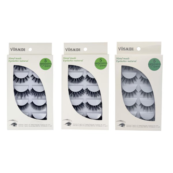 Vôsaidi False Eyelashes, Handmade Luxurious Fake Lashes, Natural Long Black, 5 Pairs with Glue (F860)