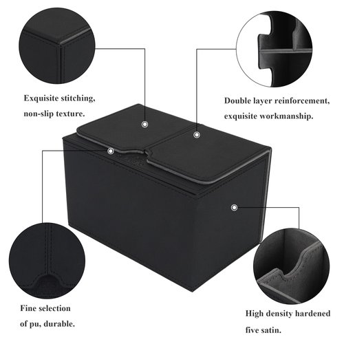 AEGIS GUARDIAN Card Deck Box with Dice Tray for MTG Cards Commander Deck Box Hold 150+ Sleeved Cards, PU Leather Strong Magnet Deck Box Deck Game Case Card Storage Box for TCG CCG, Black