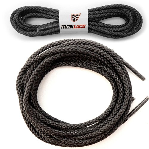 IRONLACE Unbreakable Round Bootlaces - Indestructible, Waterproof & Fire Resistant Boot & Shoe Laces, 1500-Pound Breaking Strength/Pair, Black, 108-Inch, 3.2mm Diameter, 1-Pair