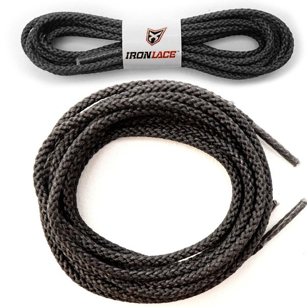 IRONLACE Unbreakable Round Bootlaces - Indestructible, Waterproof & Fire Resistant Boot & Shoe Laces, 1500-Pound Breaking Strength/Pair, Black, 108-Inch, 3.2mm Diameter, 1-Pair