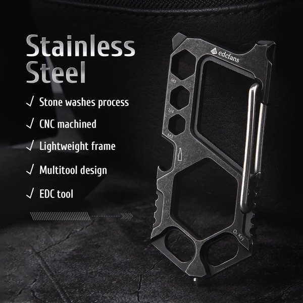 Carabiner Keychain Stainless Steel Multitool - 11 in 1 Tactical Keychain - Glass Breaker,Bottle Opener, Wrench, Screw Drivers, Key Clip, EDC Keychain for Men