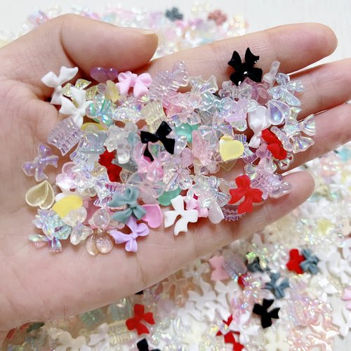 SUKPSY 100 Pcs Mixed Style 3D Nail Art Decorations Cute Bows Aurora Glitter Nail Rhinestone Resin...