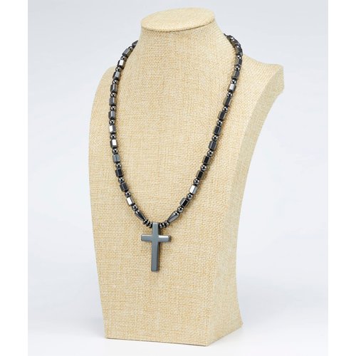 Ecooon Cross pendant hematite magnetic therapy necklace for men and women, healing stone jewelry unisex 22" length