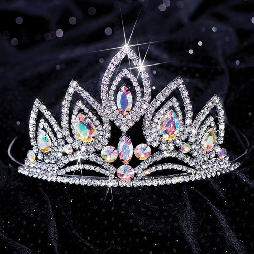 Anderson's Elizabeth Clear and Iridescent Rhinestone Black Tiara For Women And Girls, 3.25 Inches, Wedding Tiara, Queen Or Princess Prom Tiara For Homecoming, Pageant, School Dance, Costume, Party