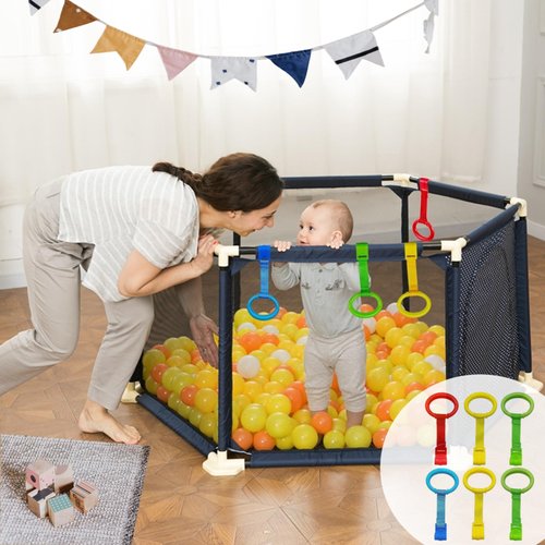 Baby Pull up Rings, Pull Up Rings for Playpen, Baby Crib Pull Rings, Baby Cot Hanging Rings, Infant Baby Toddler Walking Assistant Pull up Ring 6PCS 4 Colors