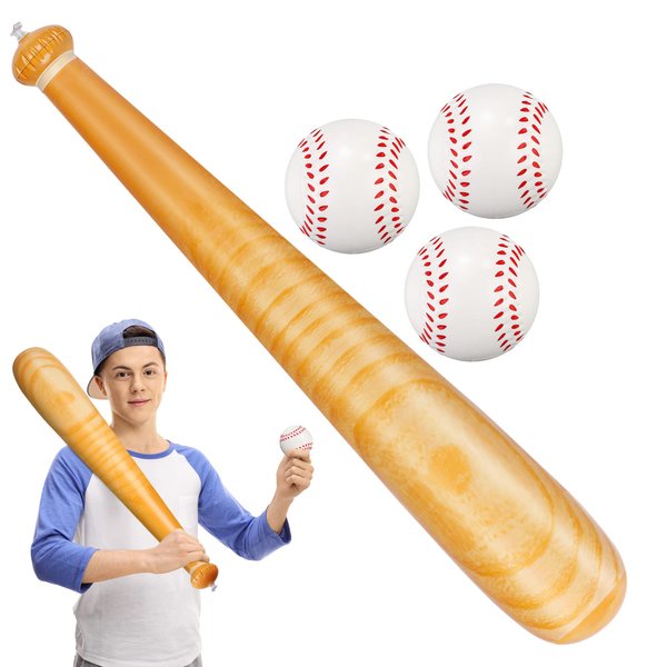 durony 4 Pieces Inflatable Baseball Set Include 3 Pieces 2.5 Inch Soft PU Foam Baseball 1 Piece 29.5 Inch Baseball Bat Sports Party Favors Baseball Toys for Pool Beach Sports Game Birthday Party