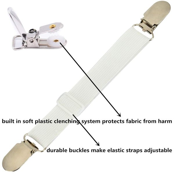 BBDOU Bed Sheet Clips Straps Sheet Holder Mattress Clips, 4 Pcs Adjustable Elastic Bed Sheet Grippers Straps Suspender Fasteners Holder