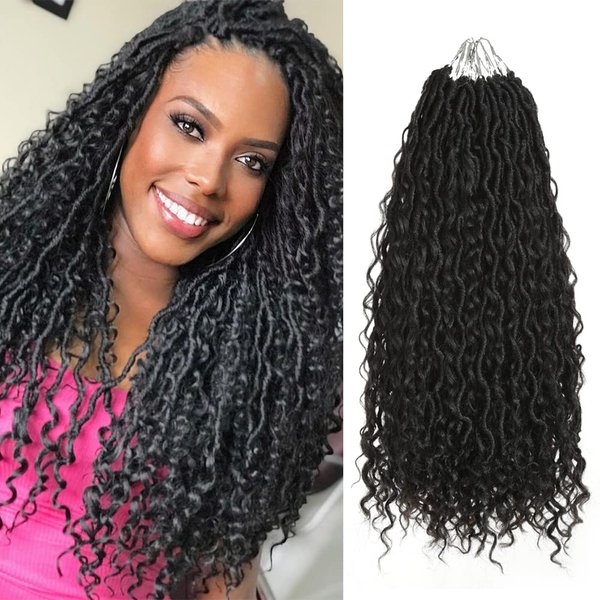 5packs Goddess Locs Crochet Hair 18 Inch River Locs Wavy Crochet With Curly Hair In Middle And Ends Synthetic Braiding Hair Extension (18 inch, 5Packs, 1B)