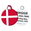 Dog Tag Art Danish Flag Personalized Pet ID Tag for Dogs and Cats, Silent Polymer Coated Stainless Steel Flag of Denmark Nametag with Customized Identification Information- Small .875" Diameter