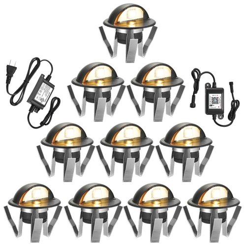 FVTLED WiFi Deck Lights Kit, 10pcs Low Voltage Φ1.38 Outdoor Recessed Step Stair Warm White LED Lighting, Work with Alexa Google Home, Black