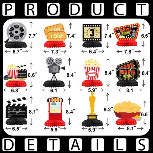 HaPiBiDesign Movie Night Party Decorations - Honeycomb Centerpieces for Movie Night Birthday Decor - Movie Night Table Decoration for Kids - Movie Night Theme Décor