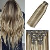 WindTouch Clip In Hair Extensions Real Human Hair Balayage Ash Blonde to Platinum Blonde Hair Clip Ins Highlights For Blonde Thick Full End(120g 18Inch 7PCS)