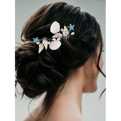 Yean Wedding Hair Pins Seashell Hair Piece Bridal Accessories Silver Starfish Hair Piece Hair Clip for Women and Girls