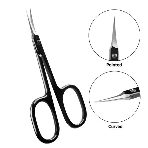 Velodios Professional Cuticle Scissors Extra Fine for Women and Men, Upgraded Curved Precise Pointed Tip Grooming Scissors for Trimming Eyebrow, Eyelash, Trim Nail and Dry Skin (Black)