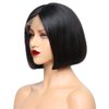 Risbaer Foruiya 13x4 Glueless T Lace Front Wig Brazilian Straight Hair Lace Bob Wig Short Remy Human Hair Wigs For Black Women Brazilian Blunt Cut Bob Wig(8 inch)