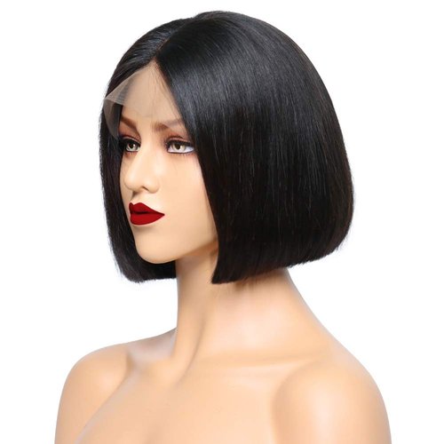 Risbaer Foruiya 13x4 Glueless T Lace Front Wig Brazilian Straight Hair Lace Bob Wig Short Remy Human Hair Wigs For Black Women Brazilian Blunt Cut Bob Wig(8 inch)