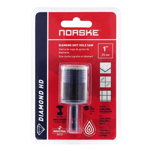 Norske Tools NDHSI123 1 inch (24mm) Industrial Quality Vacuum Brazed Diamond Drill Bit Hole Saw for Tile, Stone, Glass, Brick, Block and Cement Backer Board