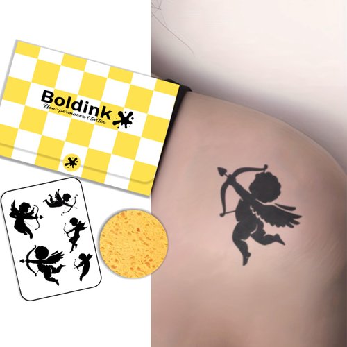Boldink Semi-permanent tattoos, realistic fake tattoos, last 7-15 days, waterproof non-reflective temporary tattoo stickers, cruelty-free, uniquely designed exquisite packaging（Cupid）