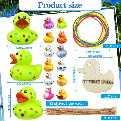 36 PCS Jeep Ducks Ducked Tags You’ve Been Ducked Wooden Tags with Assorted Rubber Ducks for Hiding Carnival Cruise Hiding Duck Game Jeep Car Ornament Decor