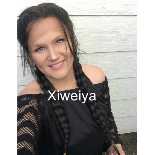 xiweiya Long Natural Black Braided Wig Black Double Dutch Braided Lace Front Wig with Baby Hairs Wig Heat Resistant Fiber Middle Part synthetic lace front wigs Drag Queen Wigs Cosplay wigs 24inch