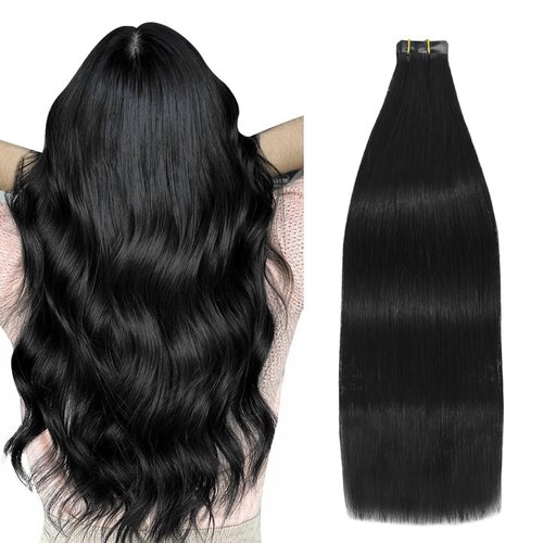 Tape in Natural Black Hair Extensions, 20pcs 50g 20 Inch Silky Hair Extensions, Tape in Hair Extensions Real Human Hair.