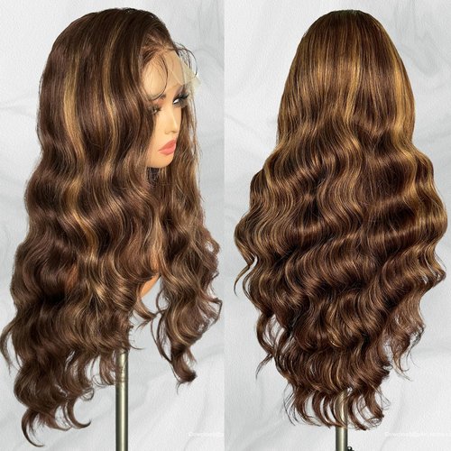 SOKU 13x6 Lace Frontal Wig 30 Inch Highlight Brown Body Wave Wigs for Girls Heat Friendly Pre Plucked with Baby Hair Lightweight Glueless Transparent Lace Front Wigs for Black Women