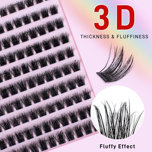Fluffy Individual Eyelashes Kit 120Pcs No-Glue Clusters 10-16mm Thick & Wispy Lashes Individual Cluster with Lash Tweezers DIY Lash Extensions for Beginners