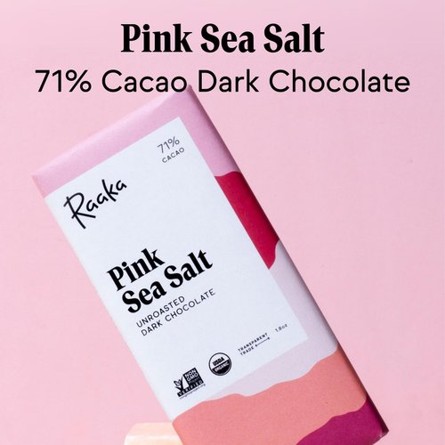 Raaka Pink Sea Salt Organic Dark Chocolate - 71% Cacao - Gourmet Dark Chocolate Gift Box - Organic, Vegan, Gluten Free, Kosher | 1.8oz Bars, 3-Pack