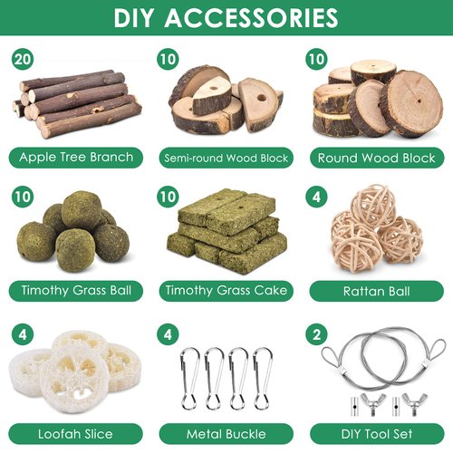 KATUMO Rabbit Chew Toys, 68 PCS DIY Hamster Chew Toys Kit Bunny Teeth Care Molar Toys Ideal for Rabbit, Guinea Pig, Chinchilla, Hamster, Squirrel, Gerbils Etc Small Rodent Pets' Teeth Grinding