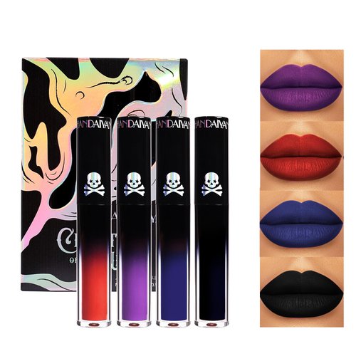 Bekoeen 4PCS Halloween Matte Liquid Lipstick Lip Kit,24 Hour Long Lasting Red Lipgloss,Waterproof Smudge Proof Matte Lip Glaze,Gothic Festive Lip Gloss