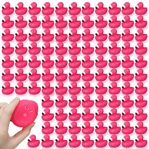 Honoson Flamingo Rubber Duckies Bulk Pink Flamingos Bath Toys Floating Squeak Flamingo Toy Seasonal Holiday Rubber Ducks for Baby Shower Party Favors, Cake Decoration, Classroom Prizes (24 Pcs)