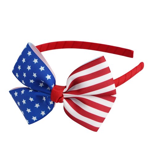 MEEDEE American Flag Bow Headband Star Stripe Bowknot Headband Big Bow Grosgrain Ribbon Hair Hoop Headband for Girls Toddlers Girls Kids Party Cosplay Costume Headwear Makeup Handmade Hair Band