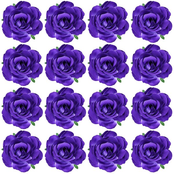 Cinaci 16 Pieces Realistic Purple Rose Flower Brooches Hair Clips Barrettes Party Prom Floral Hair Pins Accesssories for Women Girls