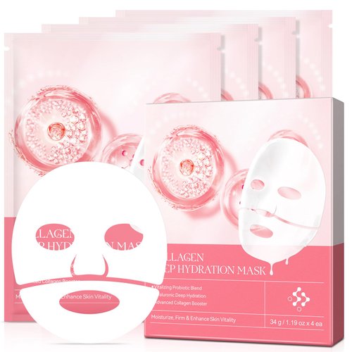 KLLALO Deep Collagen Overnight Mask - Hydrating Overnight Hydrogel Mask, Anti-Wrinkle Lifting Facial Sheet Masks with low Molecular Weight Collagen for Elasticity Firming And Moisturizing (4 Sheets)