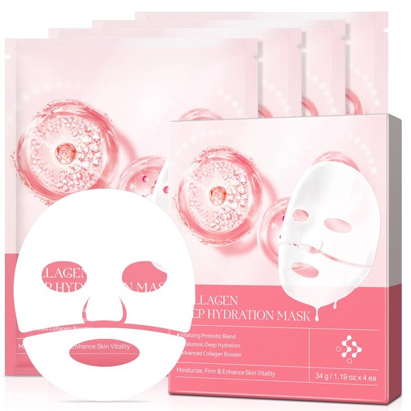KLLALO Deep Collagen Overnight Mask - Hydrating Overnight Hydrogel Mask, Anti-Wrinkle Lifting Facial Sheet Masks with low Molecular Weight Collagen for Elasticity Firming And Moisturizing (4 Sheets)