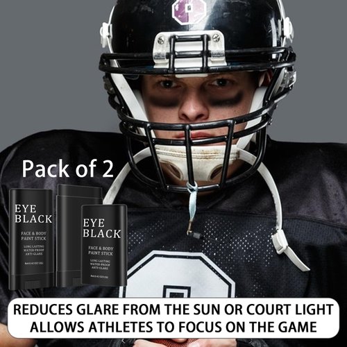 Eye Black, Eye Black Stick for Sports Anti-Glare, Football Eye Black Baseball Softball Face Body Paint, Sweat-Proof Eye Black Smooth Long Lasting Full Coverage Halloween Makeup For Adults Kids (2 PCS)