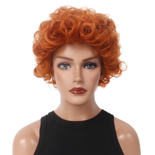 H&Bwig Orange Red Short Curly Wig for Women, 4 pcs set costume Cosplay Wig, Fluffy Wavy Afro Full Wig Party Halloween Costume Wig Reddish Orange Synthetic Hair Wigs