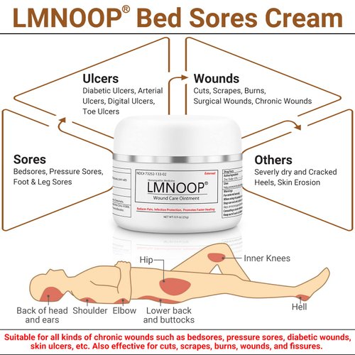 Bed Sore Cream, Organic Bedsore Ointment, Bed Sores Treatment, Fast Wound Healing & 24 hr Infection Protection Wound Care Ointment for BedSores, Pressure Sores, Diabetic & Venous Ulcers by LMNOOP