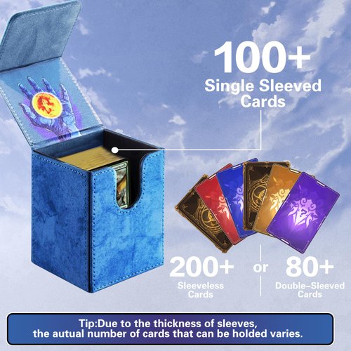 PROMAXIBINDER MTG Commander Deck Box with 2 Dividers, Fits 100+ Single Sleeved Cards, Strong Magnet Magic Gathering Deck Box, PU Leather Trading Card Storage Box for TCG CCG MTG Cards (Navy Blue-Tree)